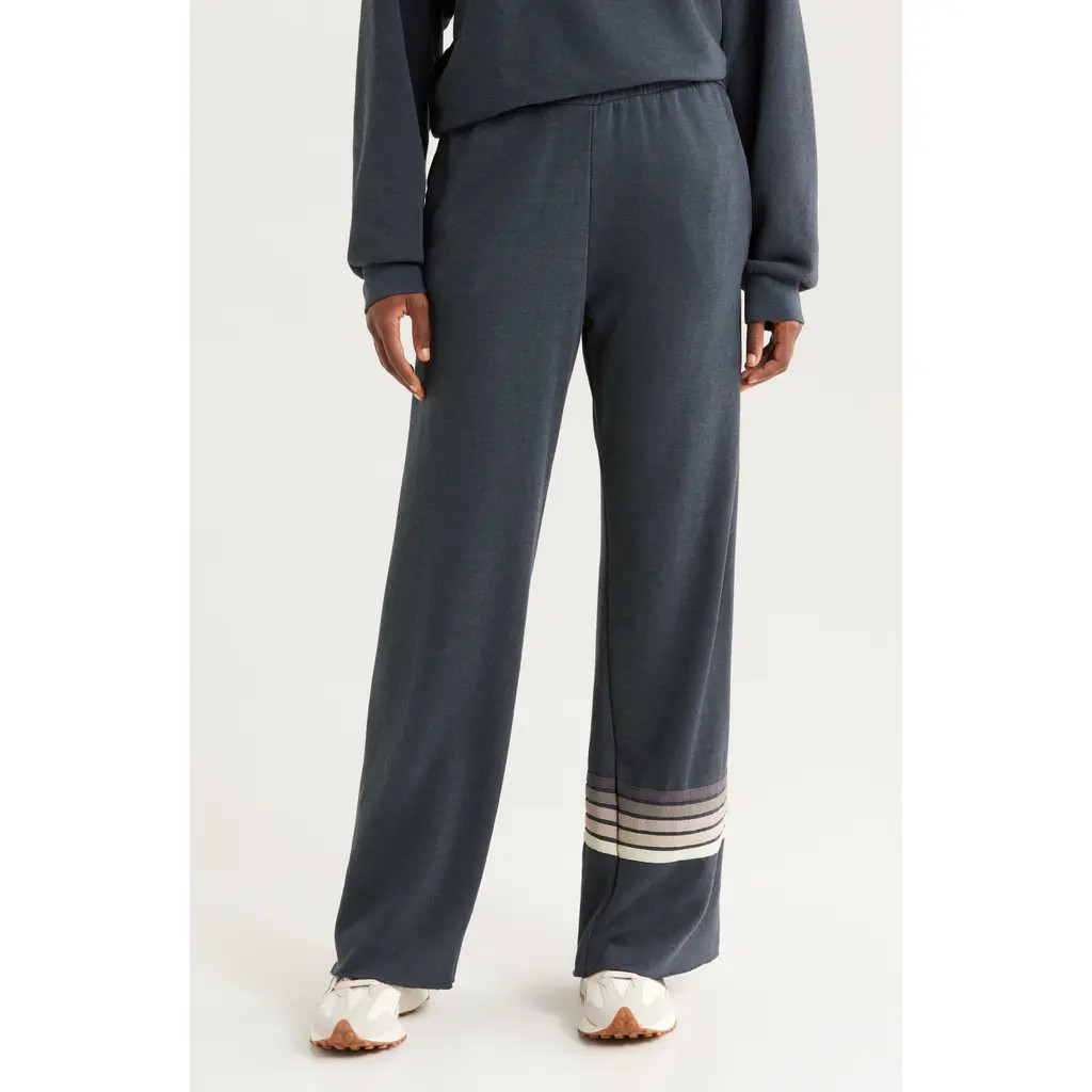 Aviator Nation Rugby Stitch Wide Leg Sweatpants in Charcoal/Charcoal at Nordstrom, Size Medium | Nordstrom