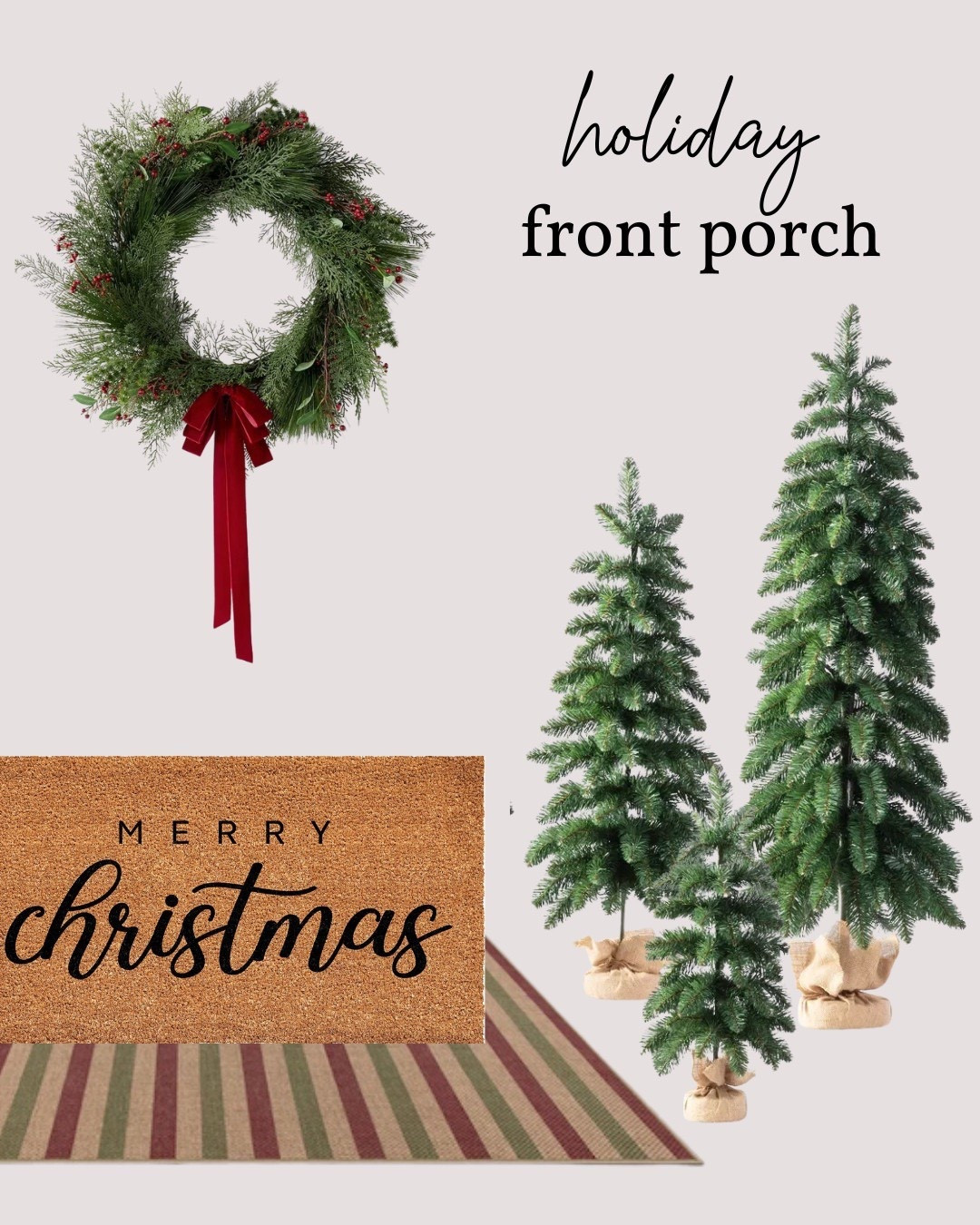 Holiday front porch styling inspo 🎄✨ Bringing the magic of the season to our entryway with timeless greenery, warm textures, and cozy touches that feel festive but elevated. I love this red + green wreath from Studio McGee for Target paired with these mini spruce trees and neutral doormats for a classic, welcoming look.

Tap to shop all the pieces and recreate this cozy holiday porch for your own home 🤎

•••
Christmas porch decor, holiday front porch, Christmas entryway decor, front door decor, porch styling ideas, Christmas wreath, Target wreath, Studio McGee holiday, Wondershop mini trees, neutral Christmas decor, traditional Christmas decor, holiday home ideas, front porch inspiration, layered doormats, outdoor Christmas decorations, Amazon home, holiday door decor, cozy Christmas porch, modern holiday decor, festive entryway styling, front step decor, holiday decorating ideas

#FrontPorchDecor #ChristmasDecor #HolidayInspo 


#LTKFindsUnder50 #LTKHoliday #LTKSeasonal