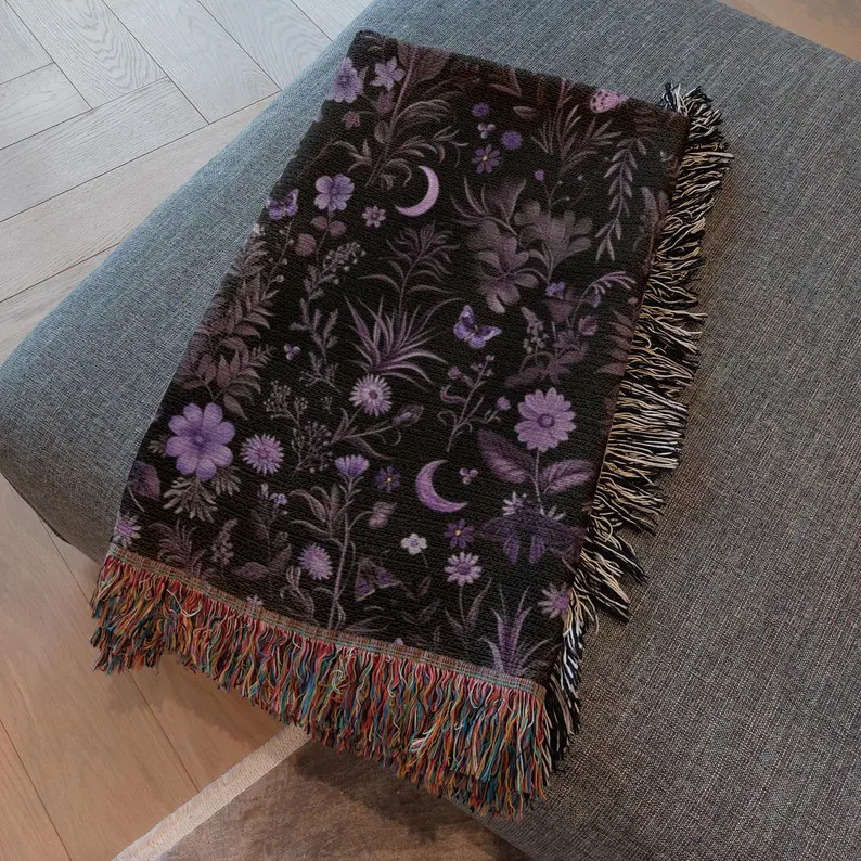 Whimsigoth Floral Woven Blanket: 100% Cotton Fringed Goth Decor - Etsy | Etsy (US)
