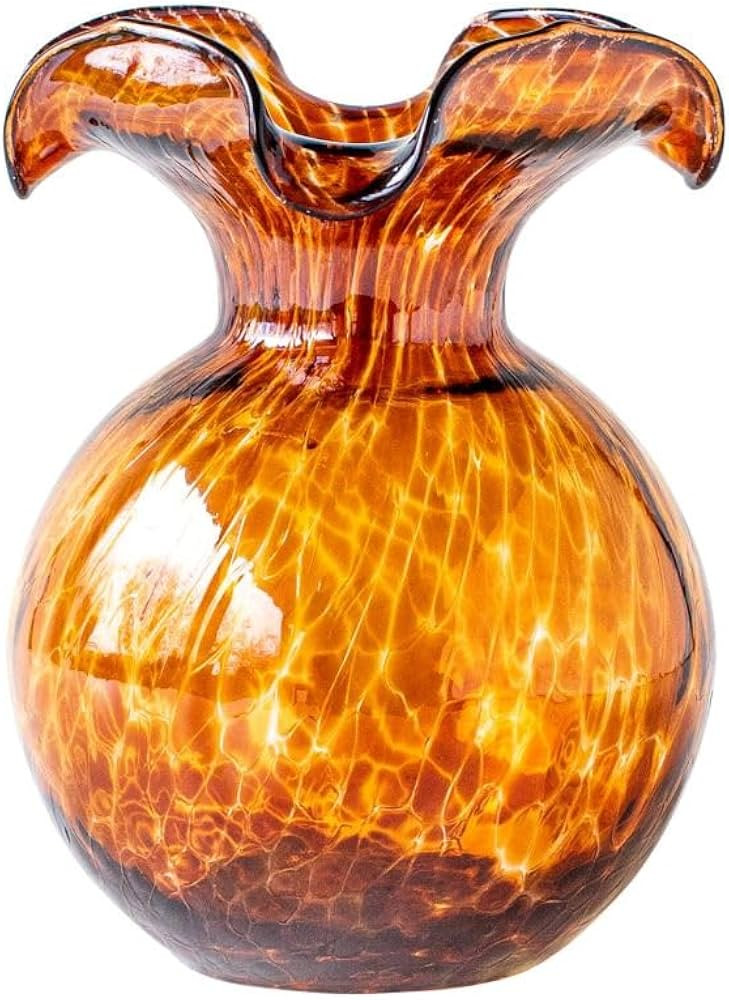 Vietri Hibiscus Glass Brown Tortoiseshell Small Fluted Vase - 7" Flower Vase, Handmade Table Deco... | Amazon (US)