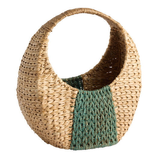 Natural and Teal Bankuan Striped Basket with Handle by World Market | World Market