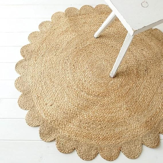 Scalloped Edge Rug, Natural Jute Scallop Round Rug, Designer Scallop Jute Area Rug, Boho Decor Ha... | Amazon (US)