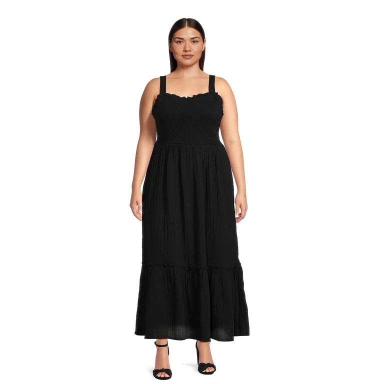 Terra & Sky Women's Plus Smock Midi Dress - Walmart.com | Walmart (US)