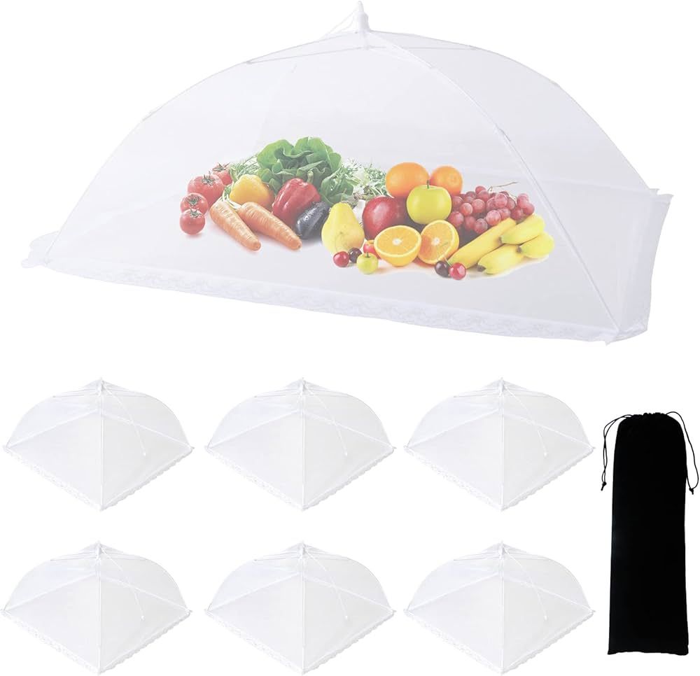 7 Pack Food Tents Food Covers for Outdoors Mesh Screen Include 1 Extra Large (40"X 24") & 6 Stand... | Amazon (US)