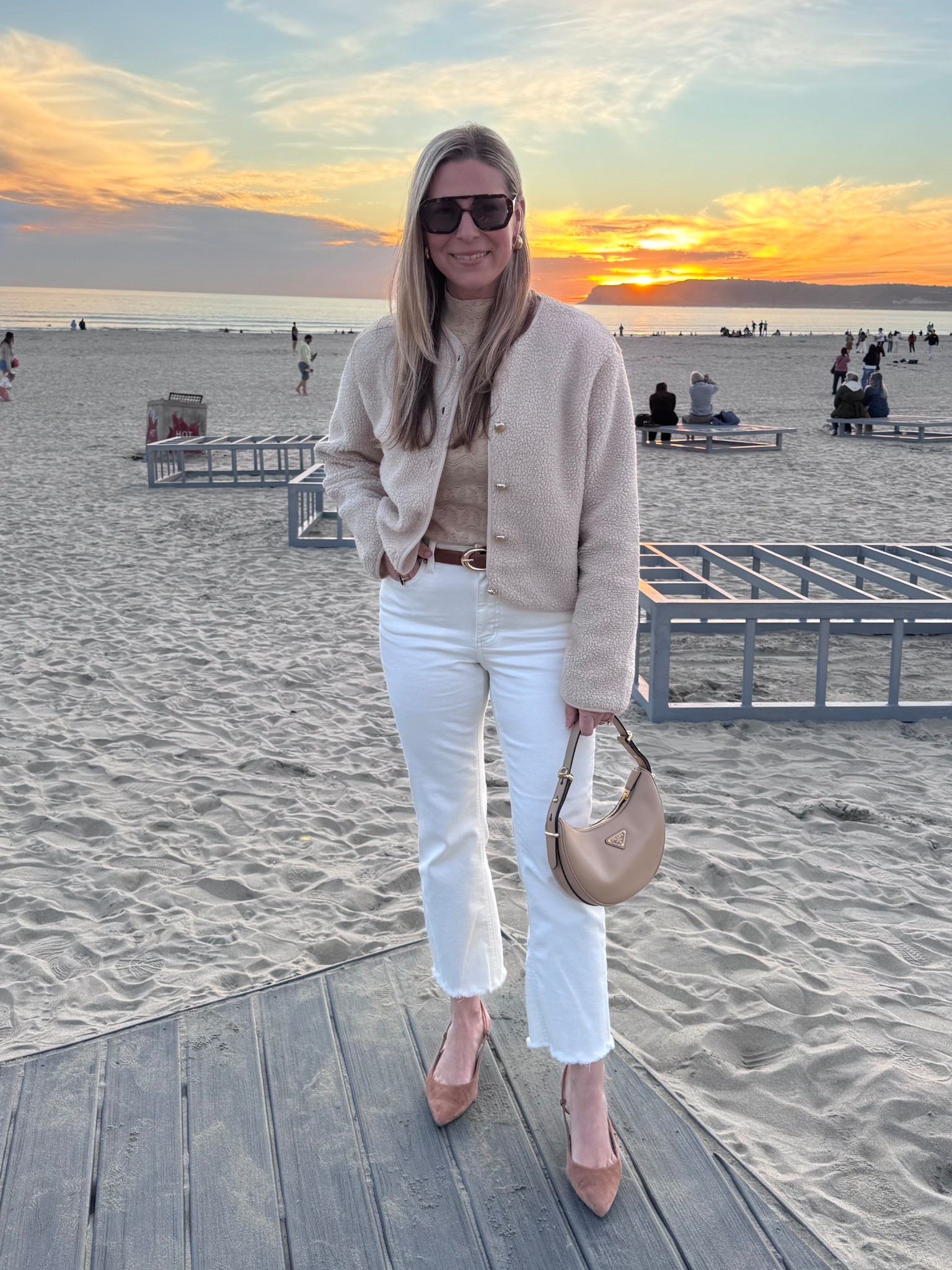 San Diego nights! 
Sherpa jacket: small
White jeans: I bought both the 6 and 8 and decided to stick with the 8 because they are tight and white denim.
Heels: tts

#LTKOver40 #LTKTravel