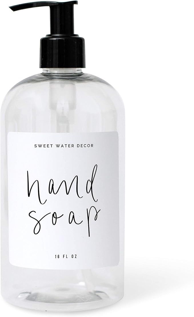 Sweet Water Decor Clear 16 oz Plastic Soap Bottle Dispenser | Hand-Lettered Hand Soap Label on Di... | Amazon (US)