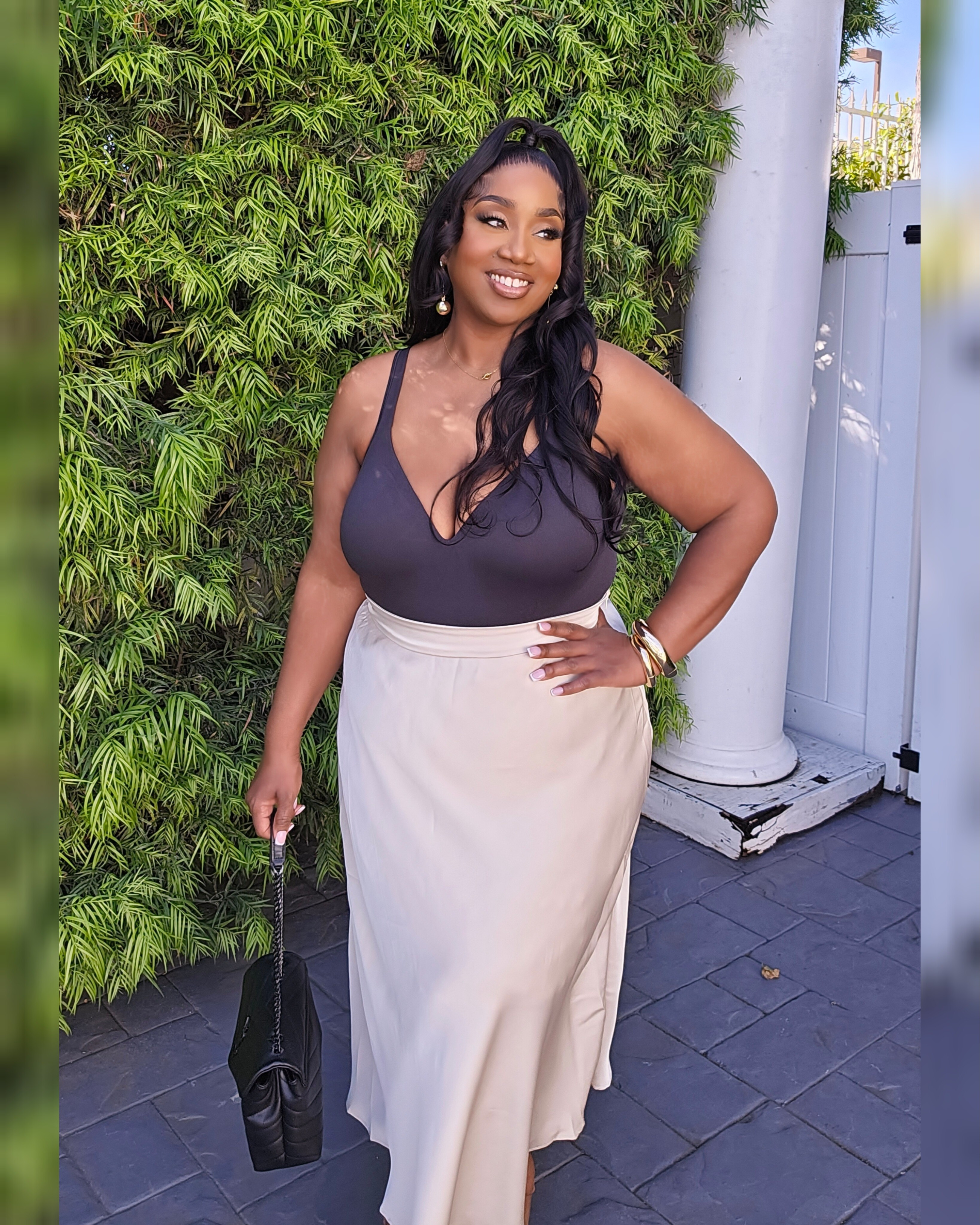 My favorite cami with built in support, silky slip skirts and a touch of gold in today's look! 

#LTKPlusSize #LTKootd