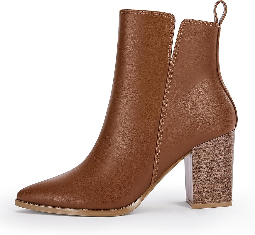 Rilista Womens V Cutout Ankle Boots Pointed Toe Chunky Block Stacked Heel Booties Side Zipper Sho... | Amazon (US)