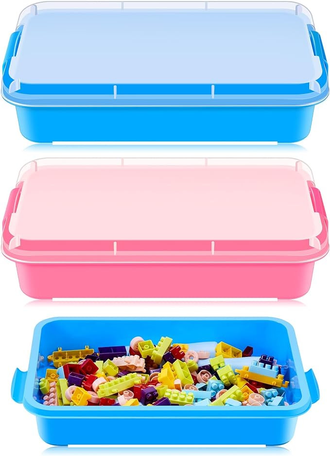 Beeveer 2 Pcs 15 Inch Portable Sensory Bin Tray with Lid Pink Blue Sandbox with Lid Sand Tray Sen... | Amazon (US)