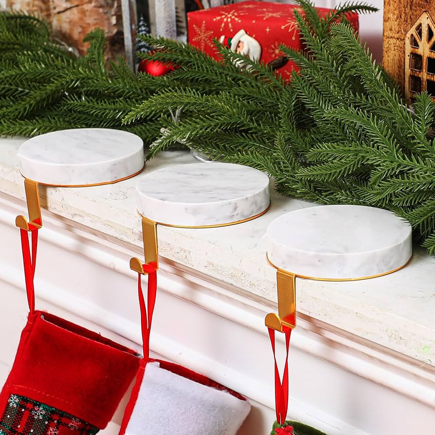 4 Pcs Christmas Stocking Holders for Mantle Marble Stocking Hangers Heavy Duty Hanging Hooks Xmas... | Amazon (US)
