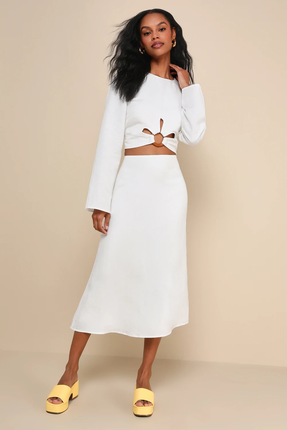Effortless Vacay White Linen Long Sleeve Cropped O-Ring Top | Lulus