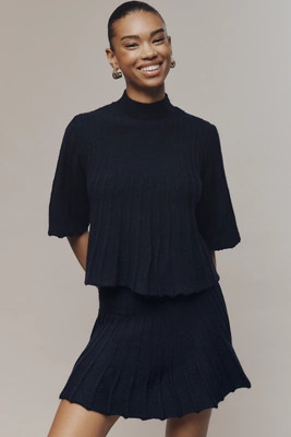 Maeve Short-Sleeve Mock-Neck Swing Sweater | Anthropologie (US)