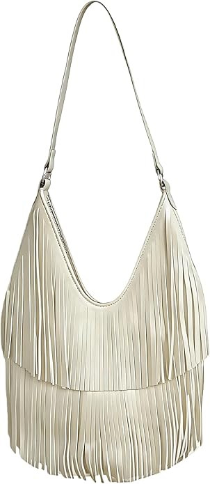Faux Leather Small Fringe Hobo Purse Slouchy Style Shoulder Bag for Women | Amazon (US)