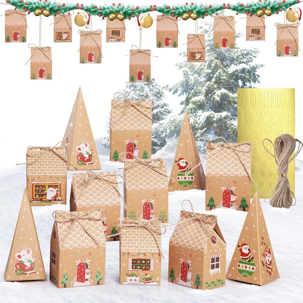 Geepen 24 Pcs Christmas Gift Boxes, X'mas Candy House Box, Kraft Paper Goodies Treat Bags | Amazon (CA)