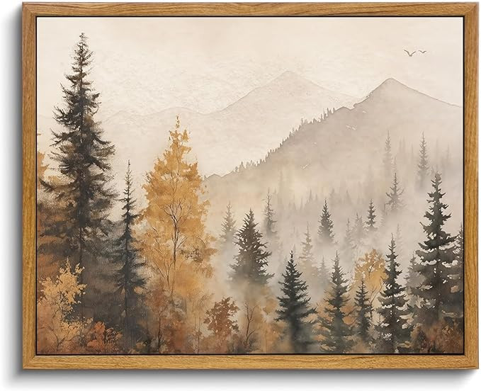 OIQArtOIQ Vintage Framed Wall Art Autumn Mountain Landscape Canvas Art Prints Fall Forest Rustic ... | Amazon (US)