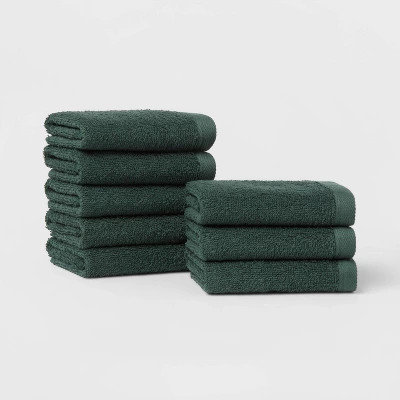 8pk Antimicrobial Washcloth Set Dark Green - Room Essentials™: Cotton Terry, Midweight, Machine... | Target