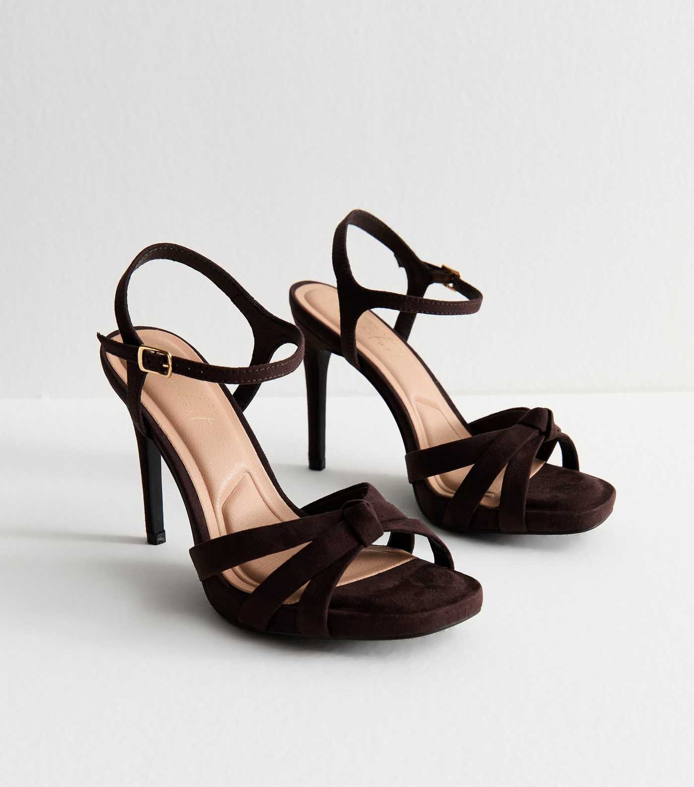 Dark Brown Faux Suede Stiletto Sandals | New Look | New Look (UK)