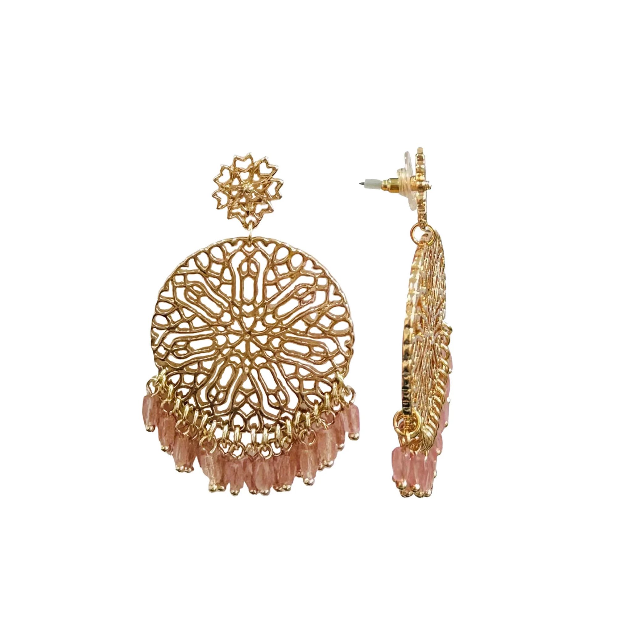 Time and Tru Pink Beaded Fringe Filagree Earrings | Walmart (US)