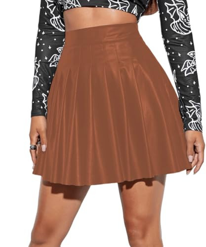 Women's Faux Leather Mini Skirt, Classic high Waisted Skirt Pleated Skirt PU Skirt Brown | Amazon (US)