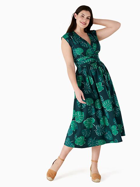 monstera leaves poplin bow dress | Kate Spade Outlet