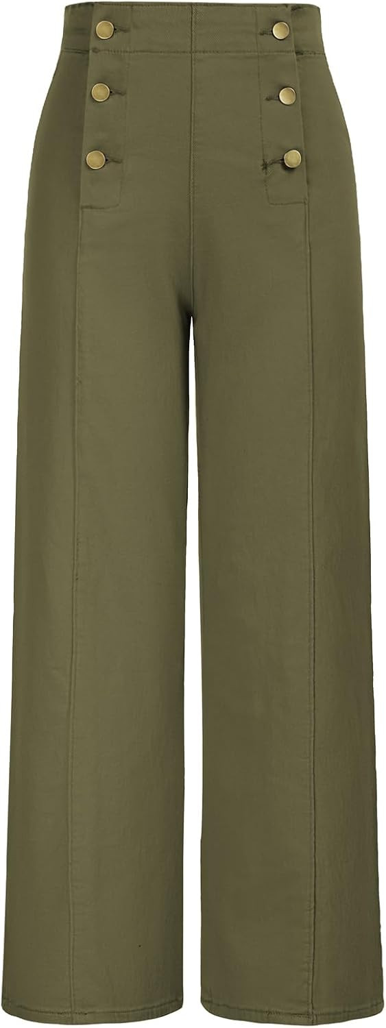 Belle Poque Women's Vintage High Waisted Button Wide Leg Sailor Jeans | Amazon (US)