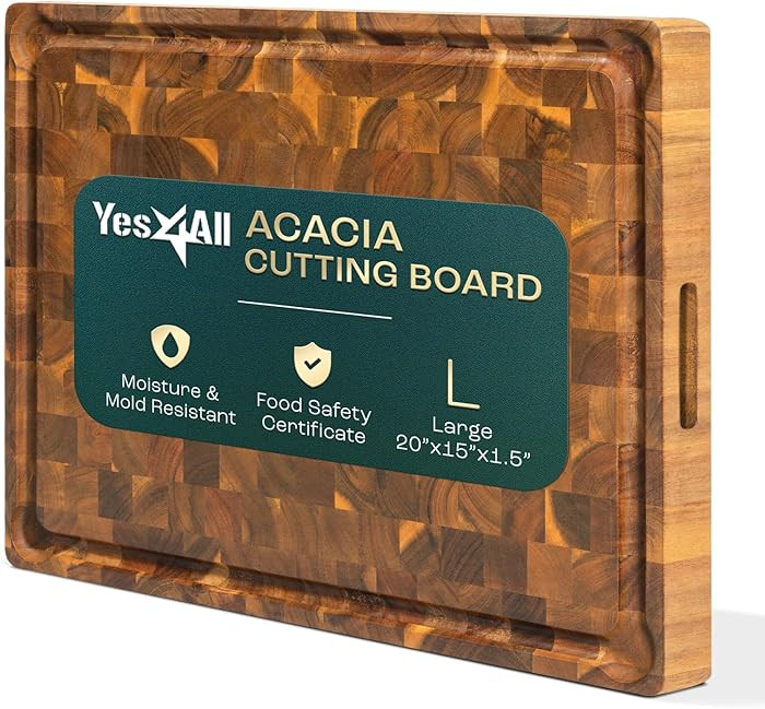 Yes4All Durable Acacia Cutting Boards for Kitchen, [20''Lx15''Wx1.5” Thick] Large End Grain Cut... | Amazon (US)