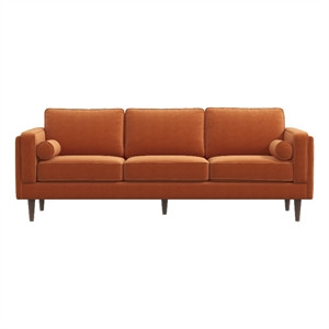 Helena Modern Living Room Rectangular Pillow Back Orange Velvet Sofa | Cymax