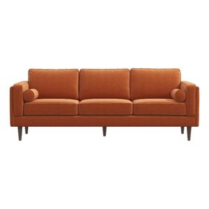 Helena Modern Living Room Rectangular Pillow Back Orange Velvet Sofa | Cymax
