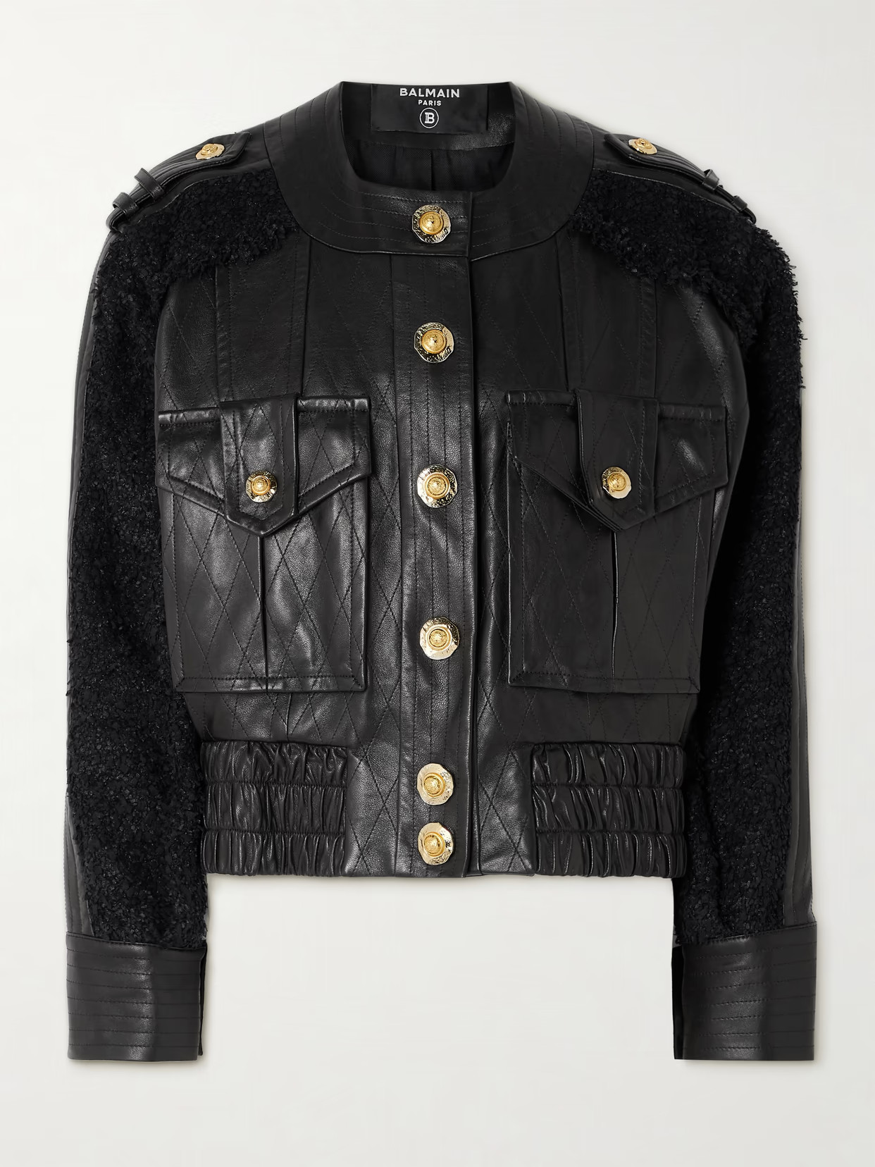 Balmain - Quilted Leather And Tweed Bomber Jacket - Black | NET-A-PORTER (UK & EU)