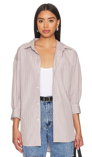 Kayla Shirt in Tailor Grey Stripe | Revolve Clothing (Global)