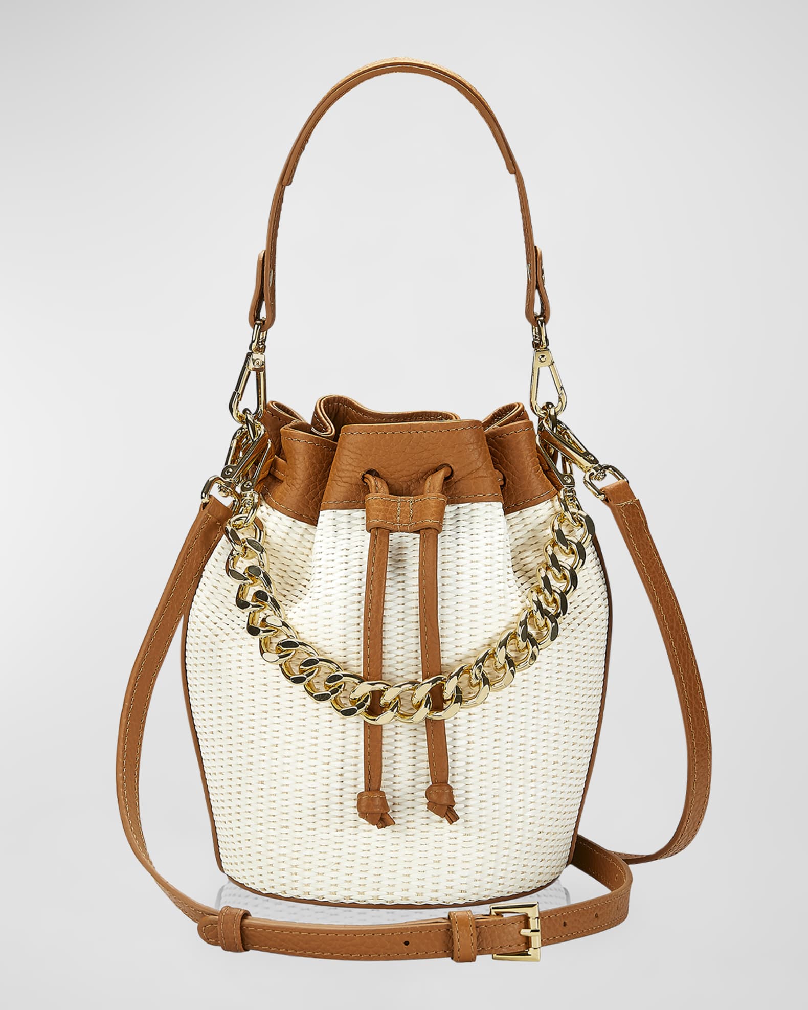 Brooklyn Raffia & Leather Bucket Bag | Neiman Marcus