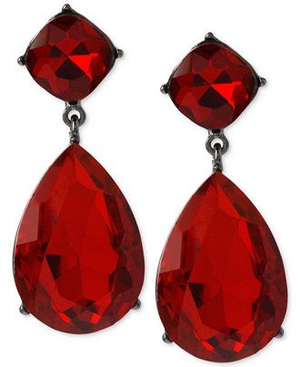 Haskell Hematite-Tone Red Crystal Double Drop Earrings | Macys (US)