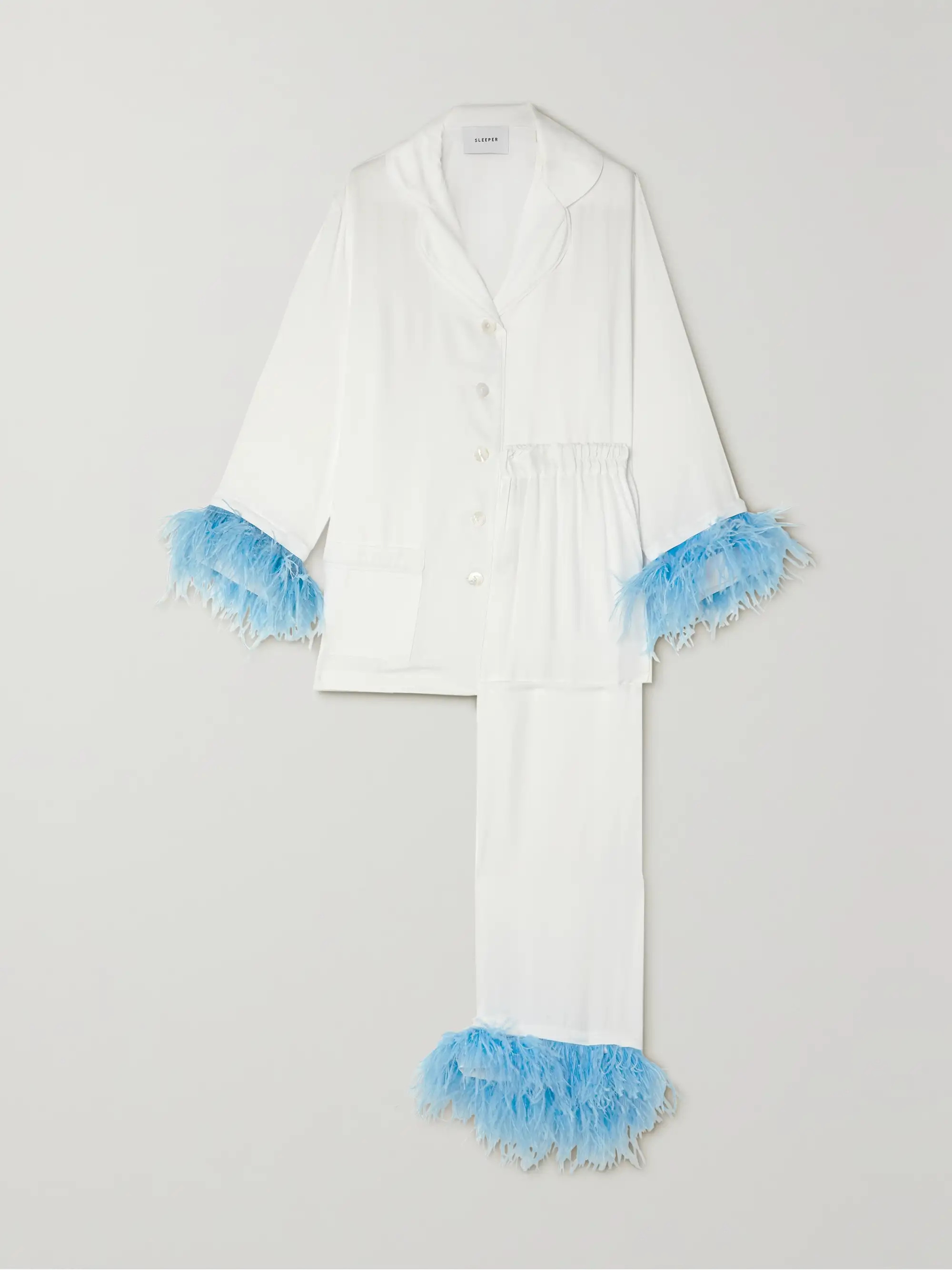 Feather-trimmed twill pajama set | NET-A-PORTER (UK & EU)