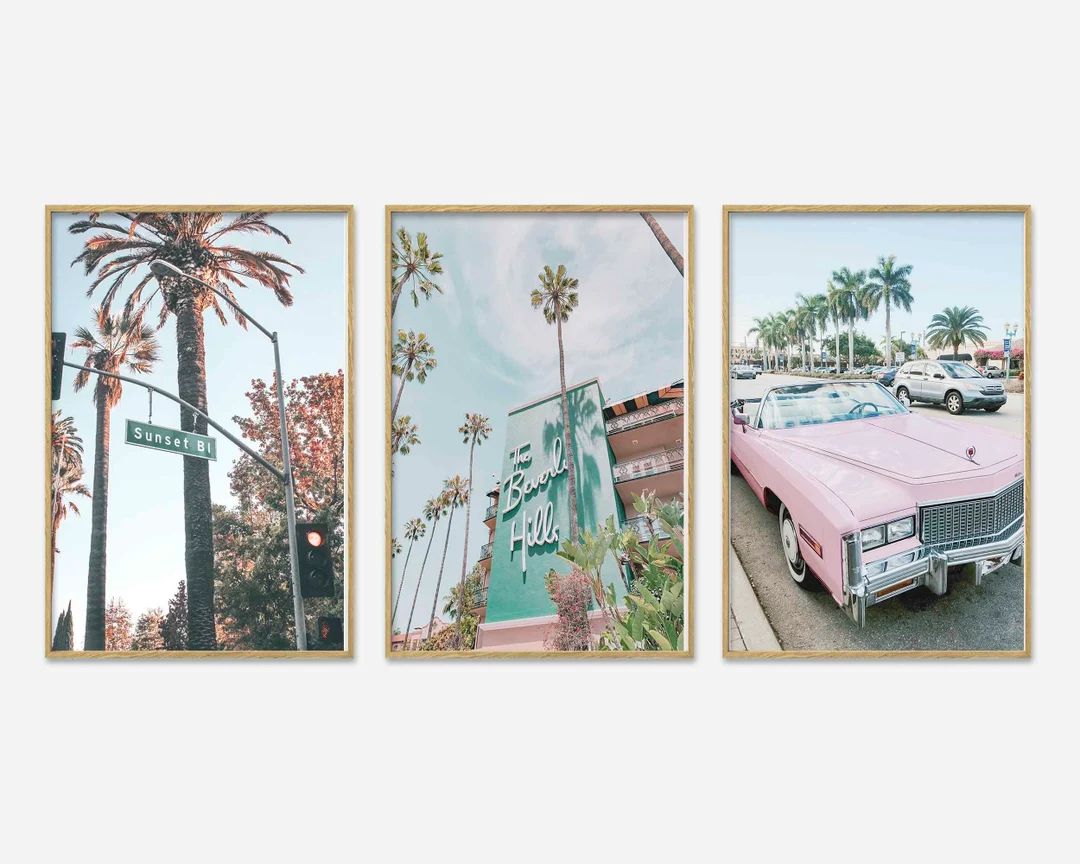 Set 3 Prints, California Palm Tree, Teen Girl Room Decor, Pastel Blue Pink, Beverly Hills Hotel P... | Etsy (US)