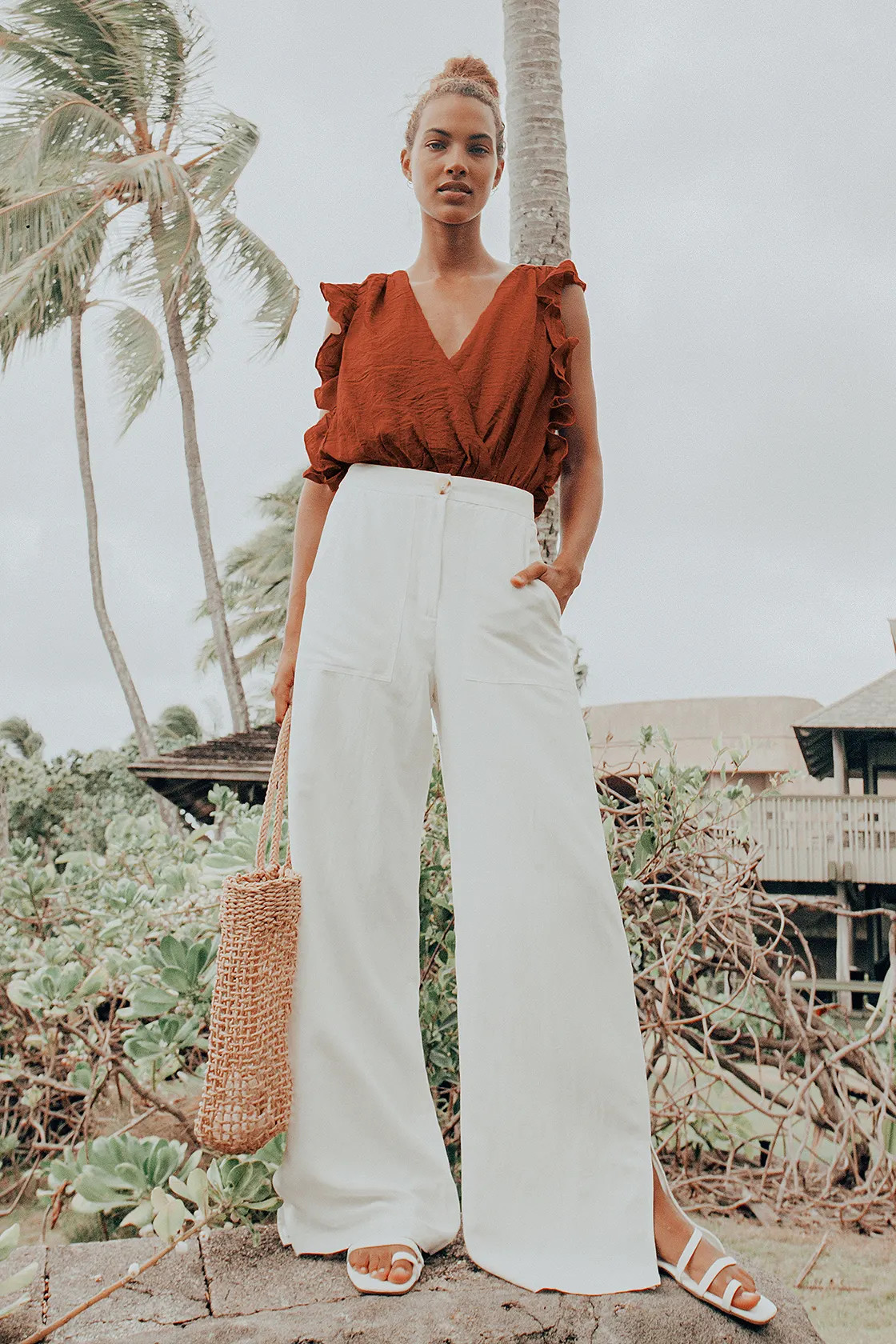 Smile Awhile Rust Red Ruffled Surplice Bodysuit | Lulus (US)