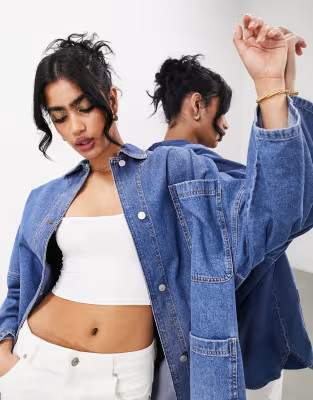 ASOS EDITION oversized mansy denim shacket in mid blue | ASOS (Global)