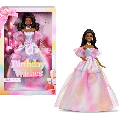 Barbie Signature Birthday Wishes Fashion Doll with Black Hair in Dress with Pastel Rainbow Effect | Target