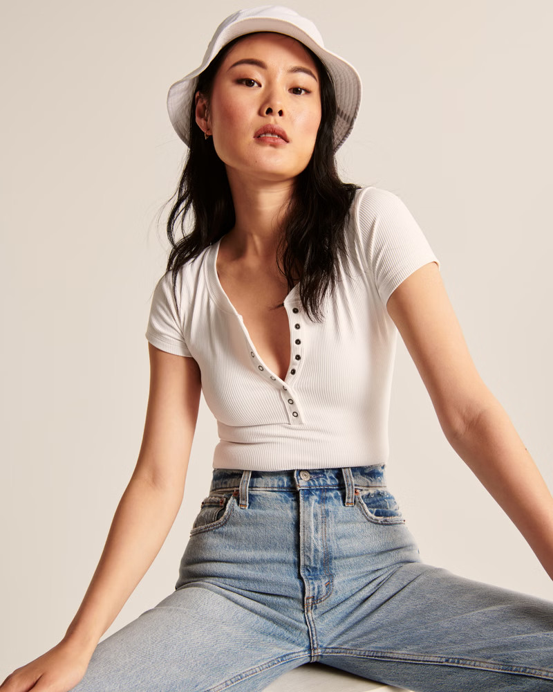 Short-Sleeve Seamless Rib Henley Bodysuit | Abercrombie & Fitch (US)