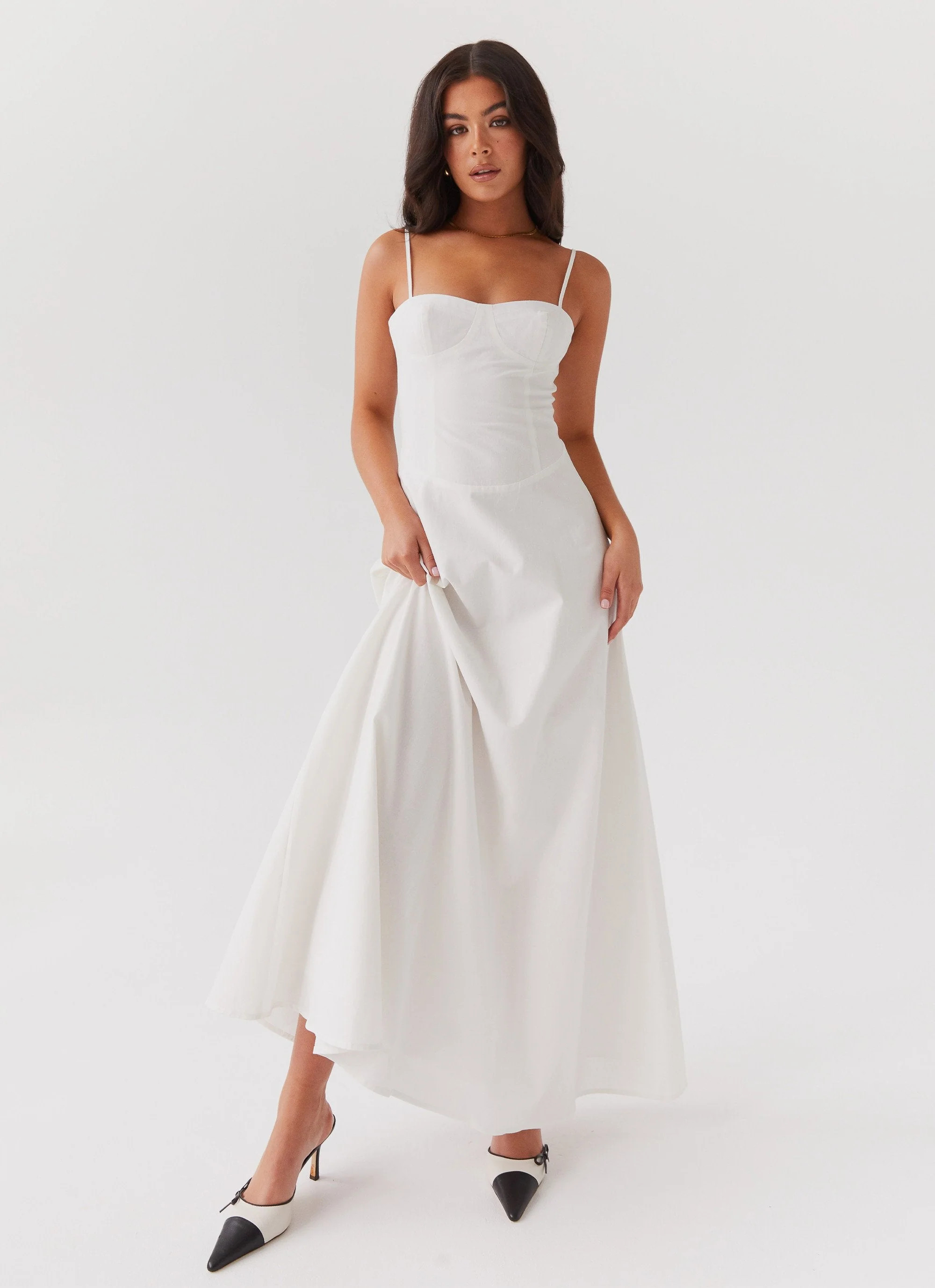 Angelina Linen Maxi Dress - White | Peppermayo (Global)