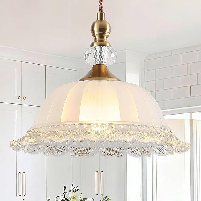 10.6" Milk Glass Vintage Pendant Light for Kitchen Island, Antique Brass Gold Pendant Light Fixtu... | Amazon (US)