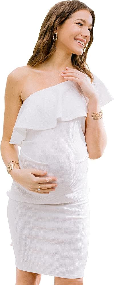 LaClef Women's Maternity Ruffled One Shoulder Side Ruching Dress | Amazon (US)