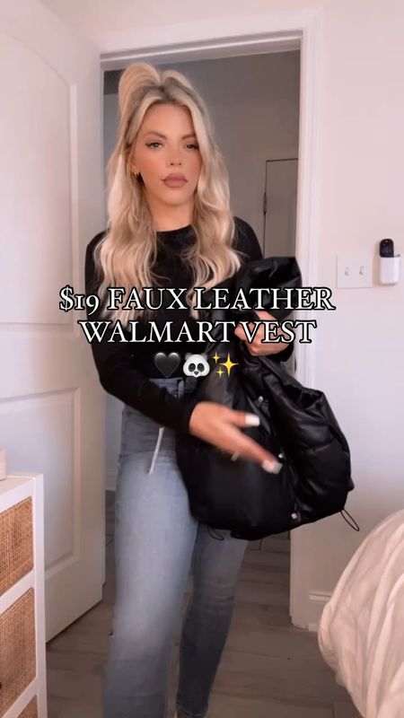 Walmart faux leather vest and $28 skinny jeans size 28 

Also linking up then wide leg jeans and sneakers featured in my story 