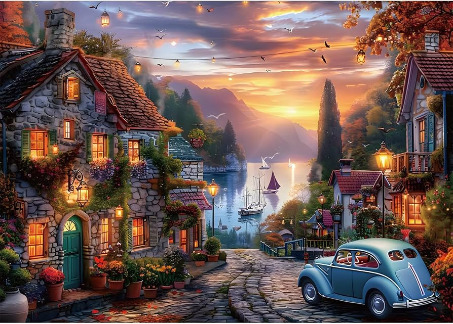 Jigsaw Puzzles for Adults 1000 Pieces Autumn Lakeside Town | Amazon (US)