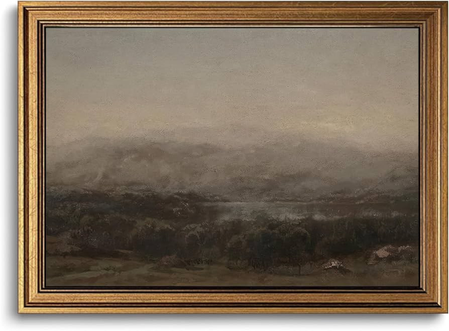 Gold Framed Wall Art Vintage Landscape Canvas Art Farmhouse Dark Picture Moody Wall Decor Antique... | Amazon (US)