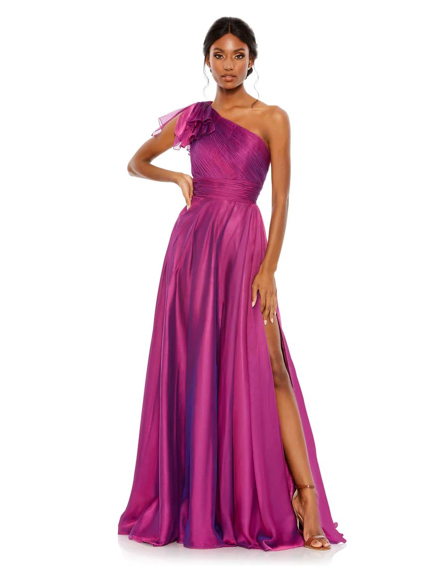 Pleated One Shoulder Chiffon Gown | Mac Duggal