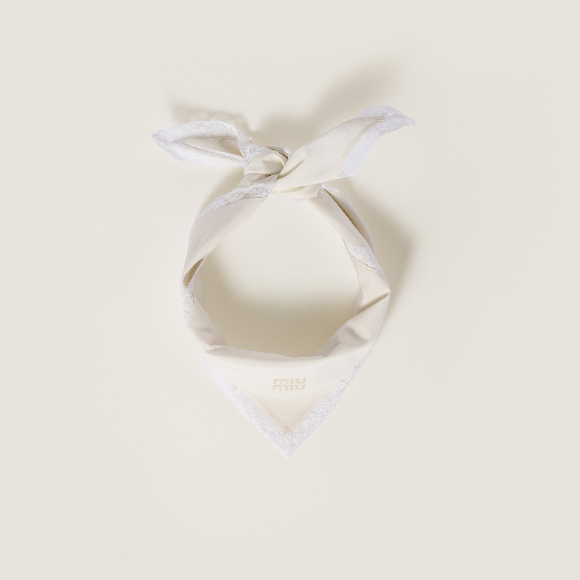 White Poplin And Lace Logo Scarf | Miu Miu | Miu Miu INT