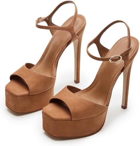 UBWDU Stiletto High Platform Heels for Women Square Open Toe Ankle Strap Heeled Sandals Prom Dres... | Amazon (US)