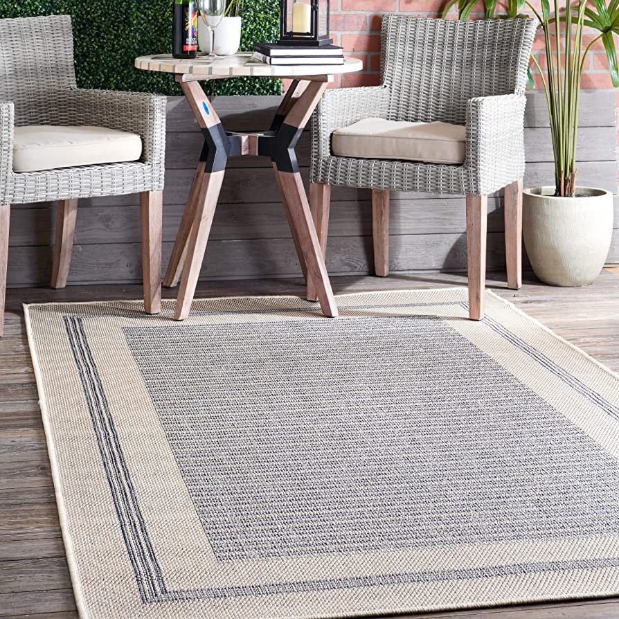 nuLOOM Charter Bordered Solid Indoor/Outdoor Area Rug, 5' x 8', Light Grey | Amazon (US)