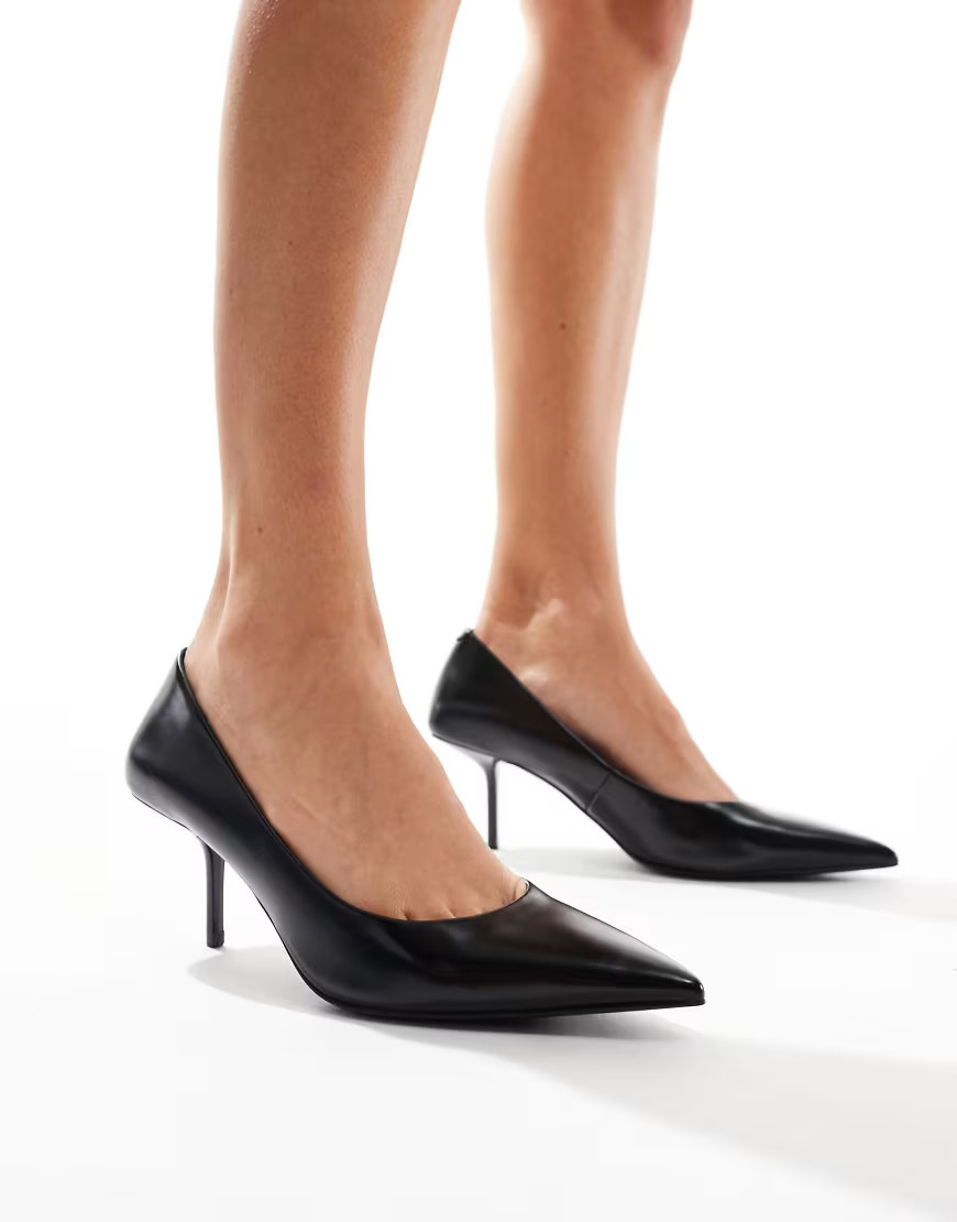 ASOS DESIGN Snatched pointed mid heeled court shoes in black | ASOS (Global)