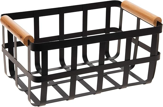 Simplify Black Metal Storage Basket with Bamboo Handles, Farmhouse Style, Home Organizer, Decorat... | Amazon (CA)
